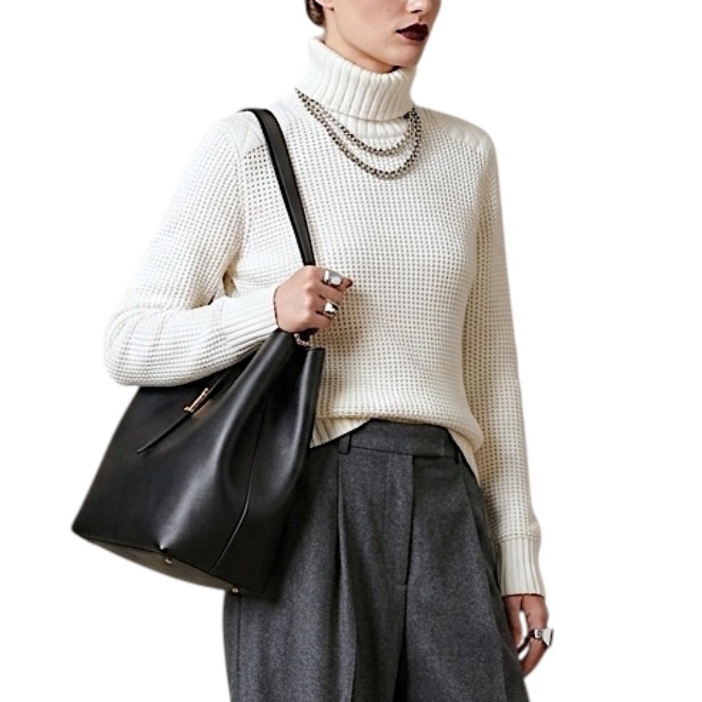 Peak Performance Sweden pure cotton ecru snap sleeve minimal turtleneck sweater